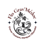 Logo de Flo Grav'Médoc, atelier de gravure laser à Avensan : vigne, château et slogan Graver l'instant, marquer l'éternité.